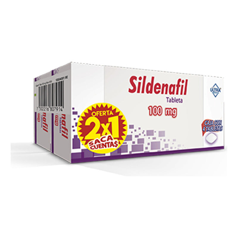 Sildenafilo Tableta 100 Mg, 4 Tabletas (2x1)