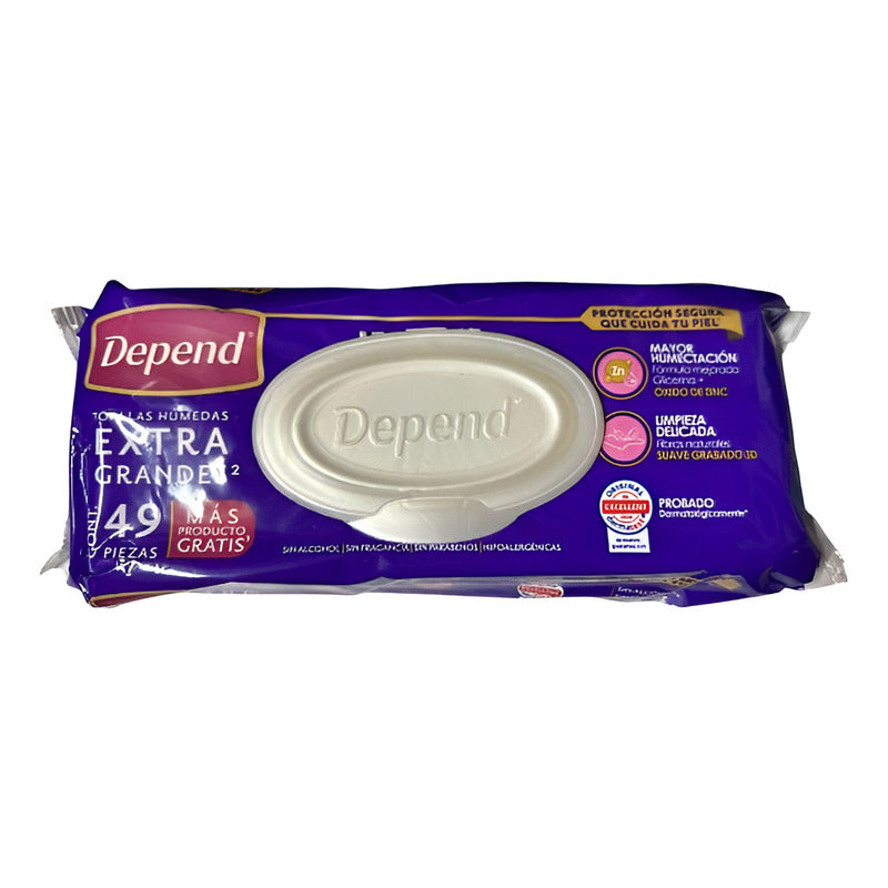 Toallas Húmedas Depend 42 Pzas Extra Grandes Sin Alcohol