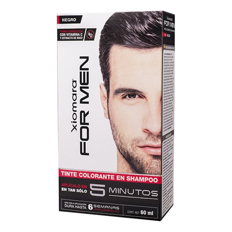 Tinte Shampoo Negro Xiomara For Men Sin Amoníaco Cobertura Canas 60ml