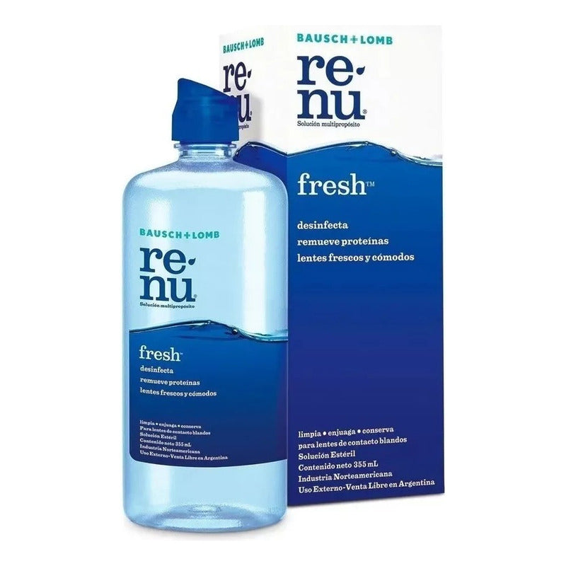 Solucion Bausch + Lomb Renu Fresh 355ml - Limpieza, Desinfeccion E Hidratacion Para Lentes De Contacto Blandos - Elimina Bacterias Y Depositos De Proteínas, Mantiene La Frescura Y Comodidad