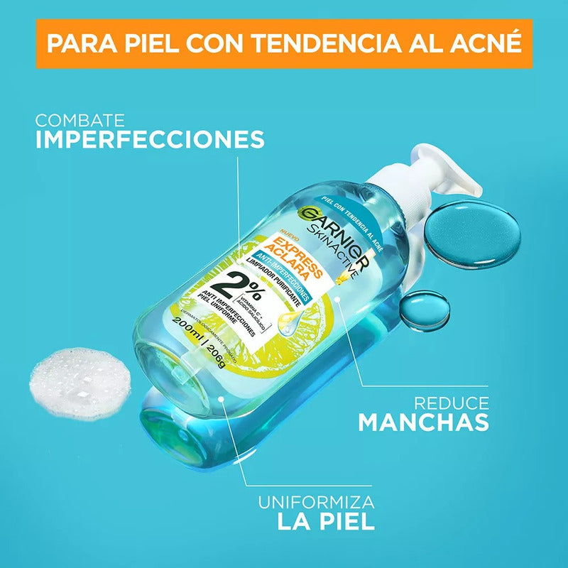 Garnier Express Aclara Limpiador Purificante, Piel Con Tendencia Al Acné, 200 Ml