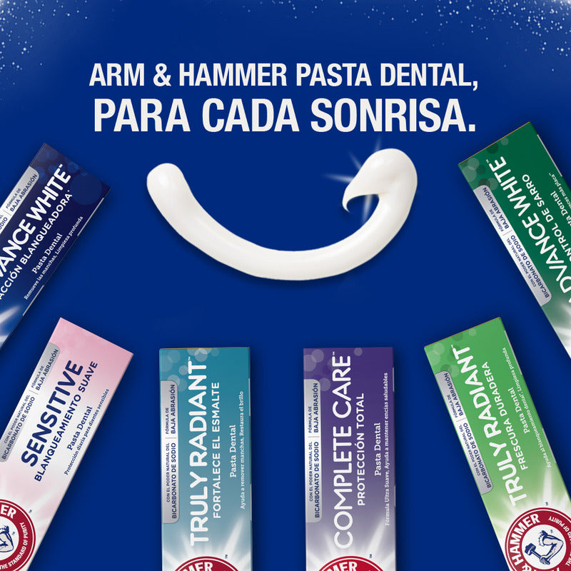 Arm & Hammer Pasta Dental Advance White Complete 121 G. Acción Blanqueadora Que Remueve Las Manchas, Con Bicarbonato De Sodio Y Peróxido. Aliento Fresco Duradero, Sabor Menta