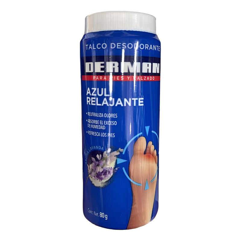 Talco Para Pies Derman Azul Desodorante Relajante 80gr