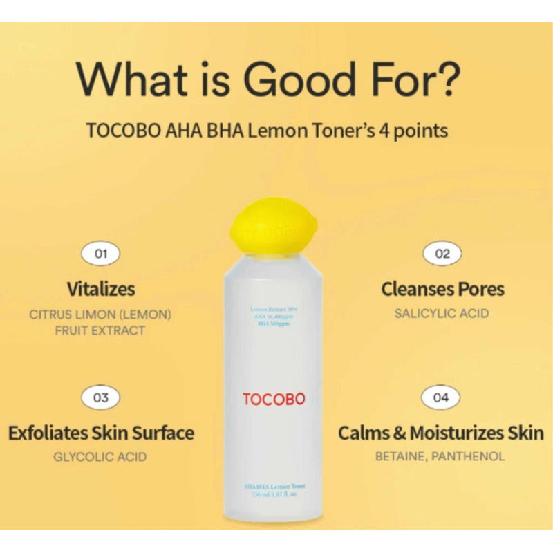Tocobo Aha Bha Lemon Toner 150 Ml - Exfoliante Facial Todo Tipo De Piel