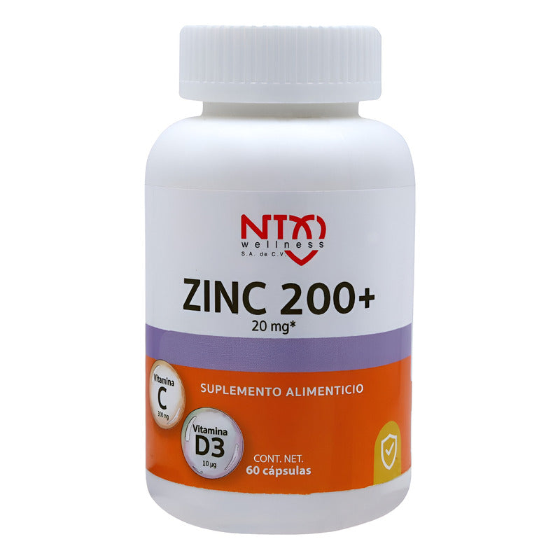 Zinc 200 + Vitaminas C Y D3 60 Cáps. Suplemento Ntx Sabor Sin Sabor