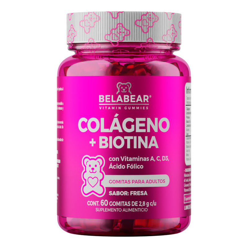 Solanum Belabear Colágeno + Biotina Vit. A, C, D3, Acido Folico 60 Gomitas Sabor Fresa