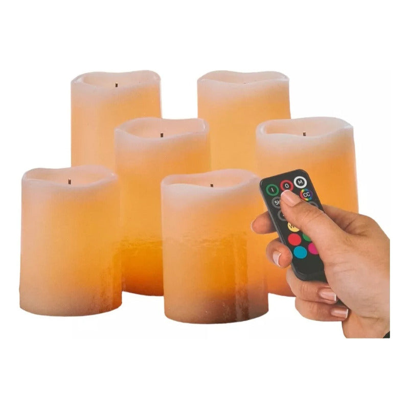 6 Velas Led Con Control Remoto 8 Colores Crema Liso