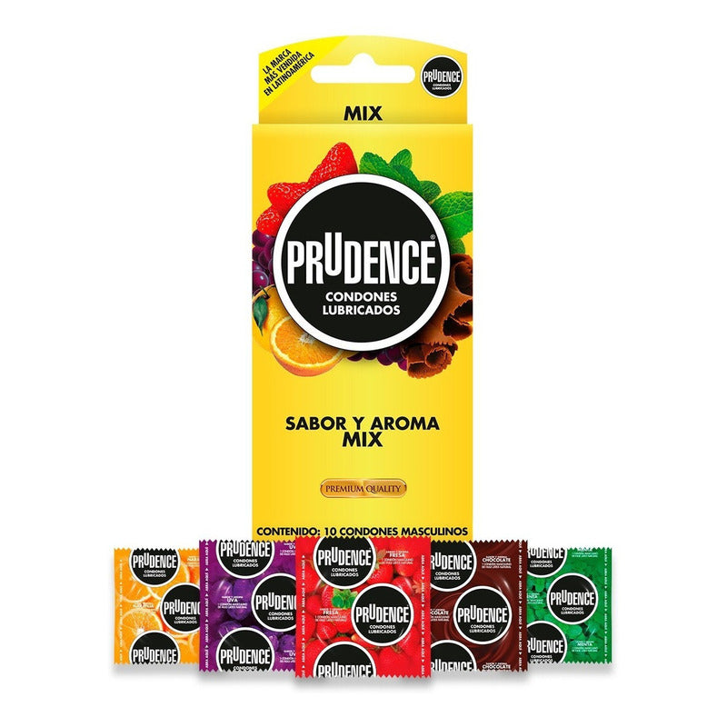 Caja Con 10 Condones Sabor Y Aroma Prudence Mix Igt