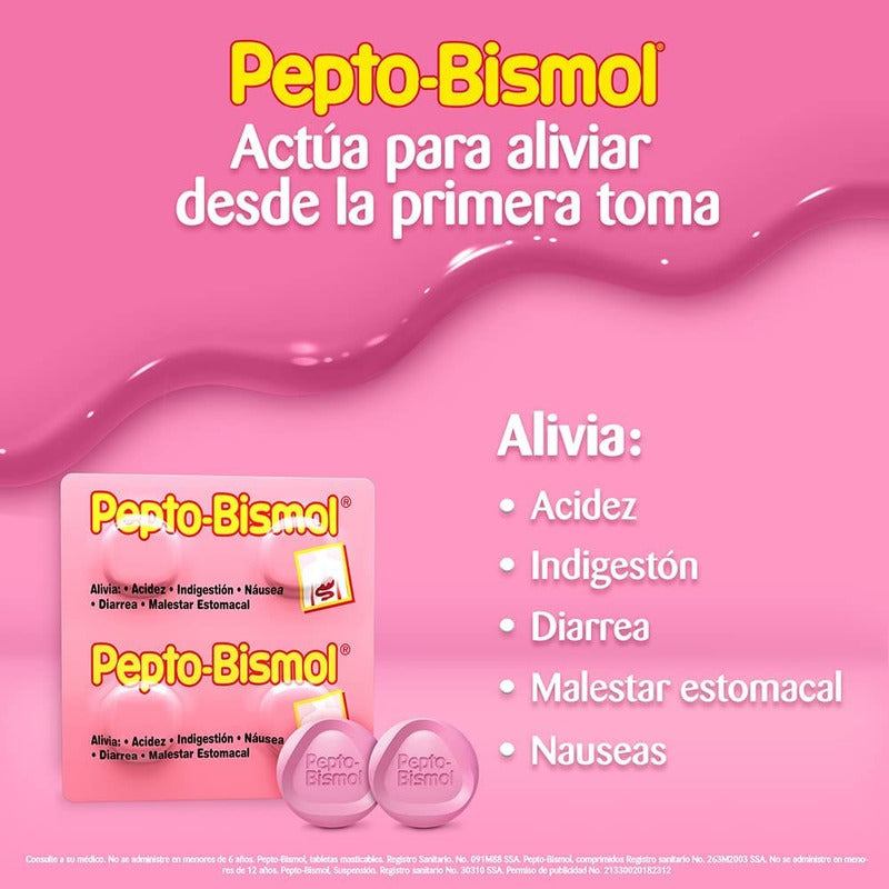Pepto Bismol Dispensador Con 100 Tabletas Masticables