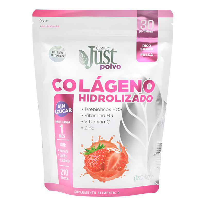 Just Colágeno Hidrolizado Collagen 6000 En Polvo Sabor Fresa Frutilla