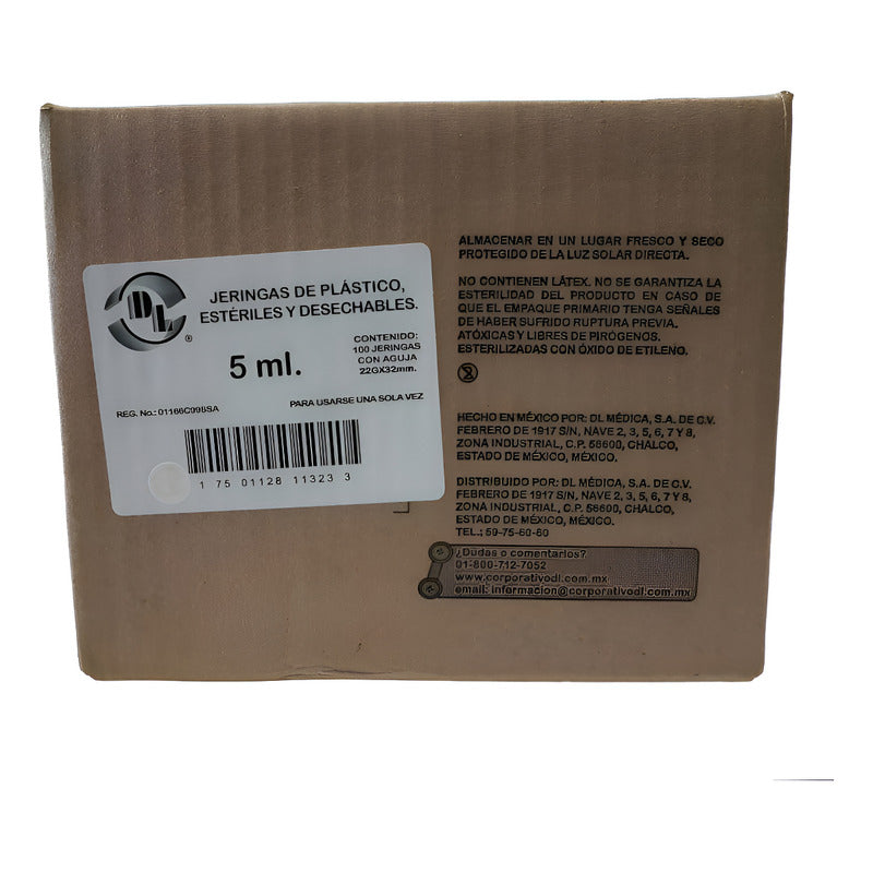 Jeringas Dl 5ml Con Aguja 22g X 32mm Caja Con 100 Pz 5 Ml