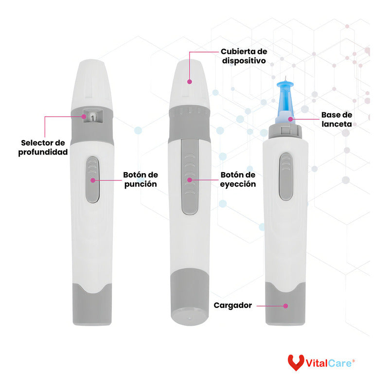 Kit Glucómetro 310 Vitalcare Con 50 Tiras + 100 Lancetas - Negro