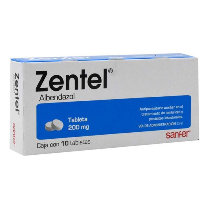 Zentel Albendazol Antiparasitario 200mg Caja C/10 Tabletas