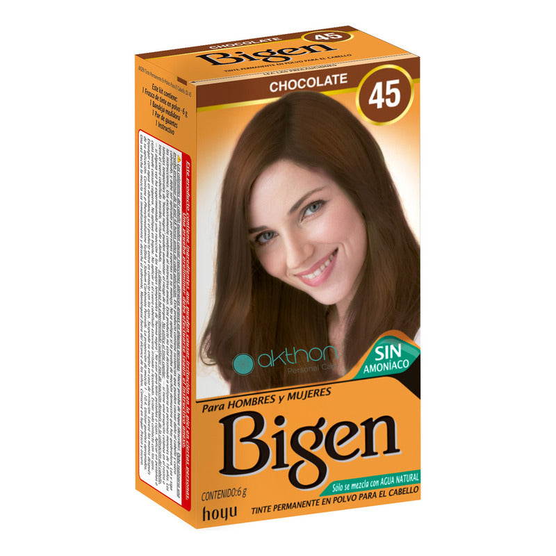 Tinte Para Cabello Bigen Polvo Tono 45 Chocolate Sin Amoníaco Permanente