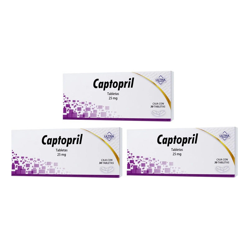 Tres Cajas De Captopril 25mg 30 Tabletas Cu
