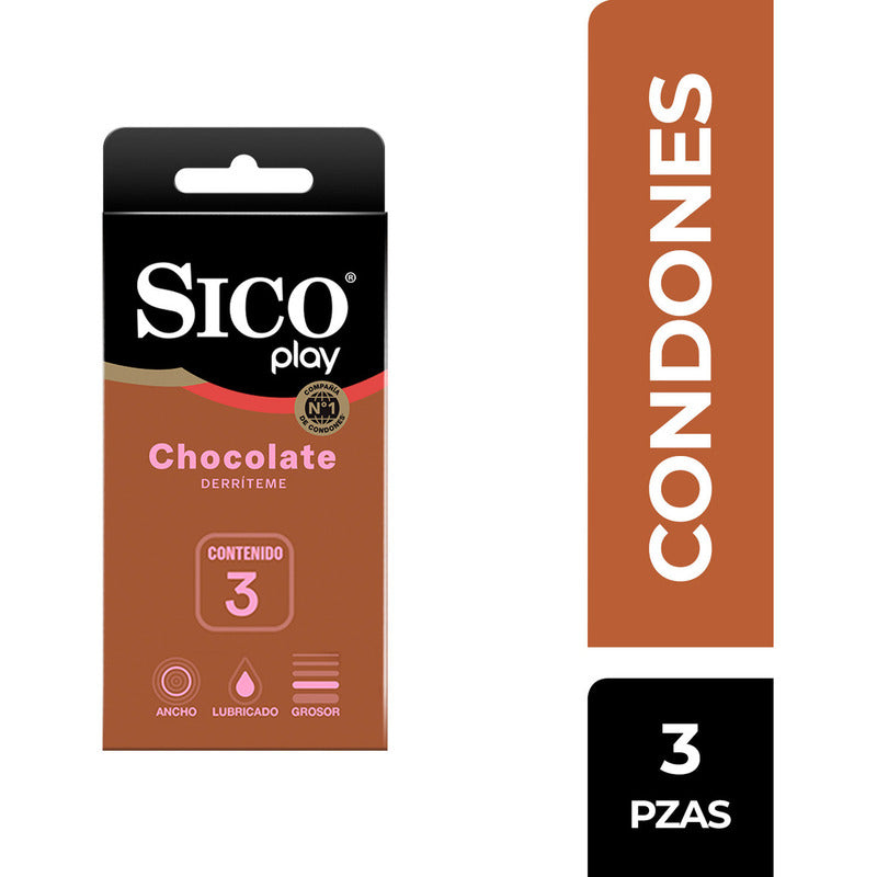 Sico® Play Mix, Condones Texturizados Sabor Chocolate, 3 Pz