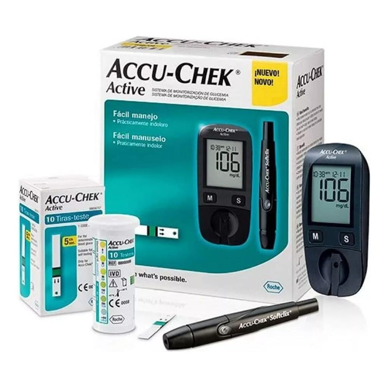 Accu Chek Glucómetro Active Con 10 Tiras Y 10 Lancetas Color Sin Color