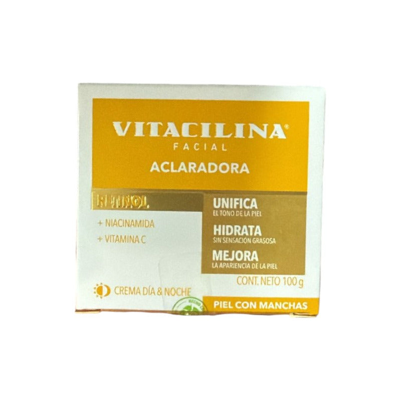 Vitacilina Crema Facial Aclaradora Con Retinol, Uso Día Y Noche, 100g, Todo Tipo De Piel