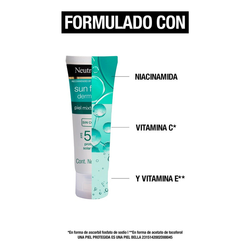 Protector Solar Facial Sin Color Neutrogena Sun Fresh Derm Care Niacinamida Fps50+ 40 G