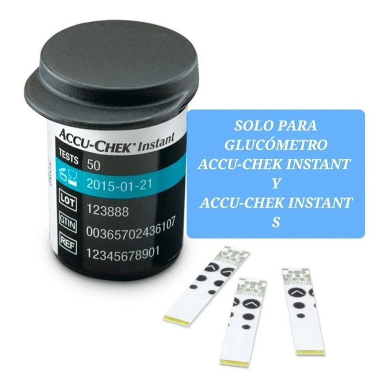 Accu Check Instant Tiras Reactivas De Glucosa 50 Pzas Blanco/celeste