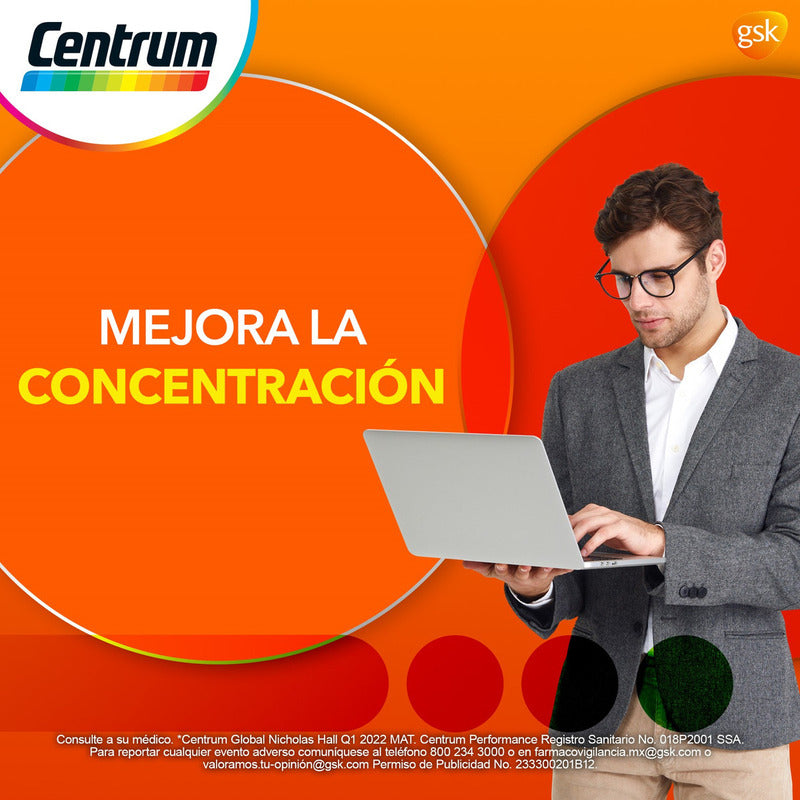Multivitamínico Centrum Performance Con Vitaminas Del Complejo B 100 Tabletas Sin Sabor