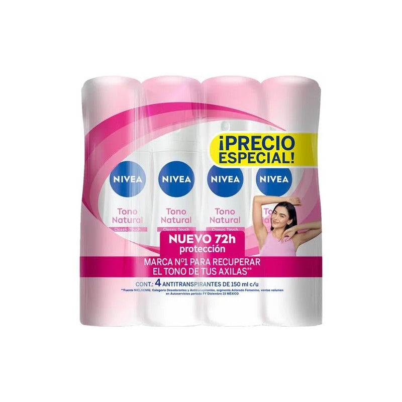 Antitranspirante En Aerosol Nivea Spray Tono Natural 150 ml Pack De 4 unidades Wild Rose