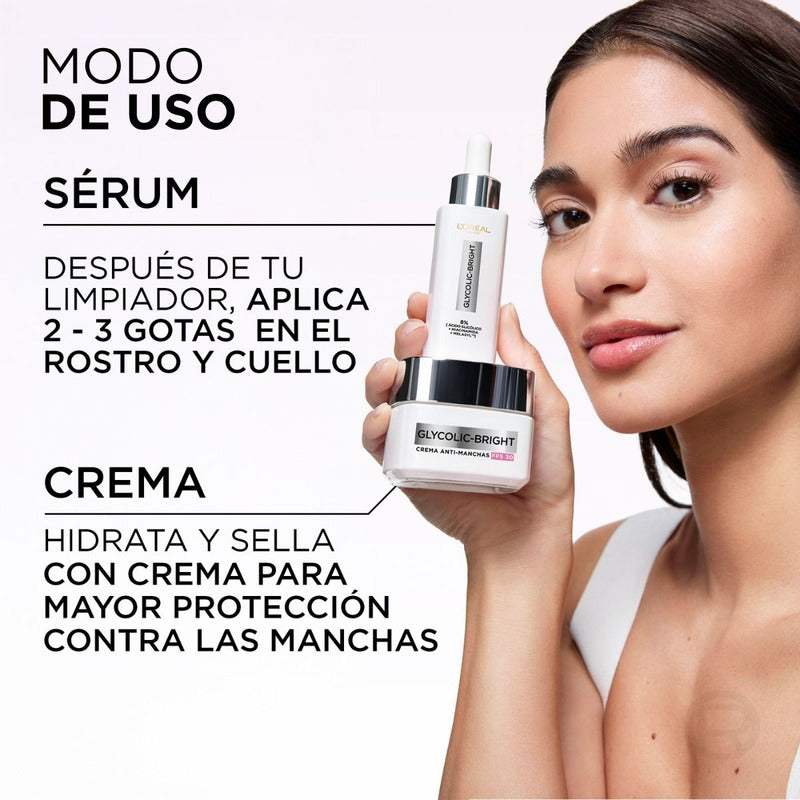 L'oréal Paris Glycolic Bright Sérum De Rostro Anti Manchas, Con Ácido Glicólico, Niacinamida Y Melasyl, Reduce Y Previene Todo Tipo De Manchas, 30 Ml.