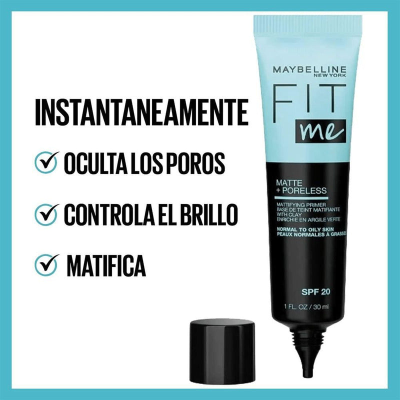 Maybelline Fit Me Primer, 30 Ml, Color Transparente, Controla Brillo, Disminuye Poros Y Dura 12h
