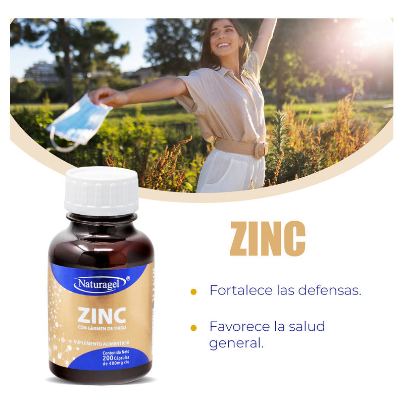 Zinc Con Germen De Trigo | 200 Cápsulas | Naturagel Sin Sabor