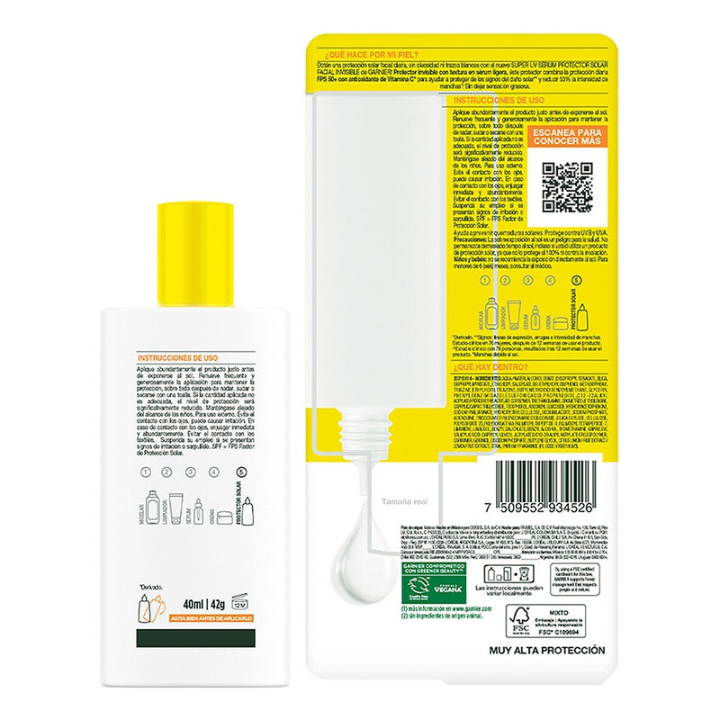 Garnier Protector Solar Super Uv Fluido Invisible Fps50+ 40 Ml