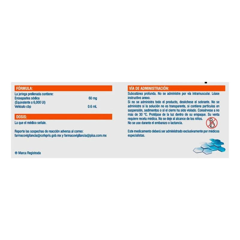 Bolentax Solución Inyectable 6000 Ui/0,6 Ml, 2 Jeringas Precargadas 0,6 Ml Enoxaparina Sodica 60mg