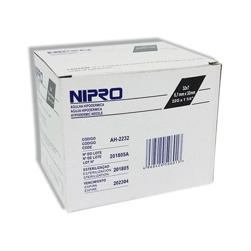 Aguja HiPodérmica Nipro 22gx32mm (1 1/4 ) Negra Caja 100u Capacidad En Volumen 0 Ml