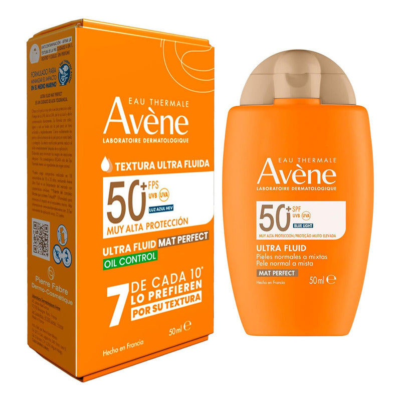 Avene Ultra Fluid Mat Perfect, Protector Solar Facial Fps 50+ Con Triasorb, Oil Control, Textura Ultrafluida, 50ml