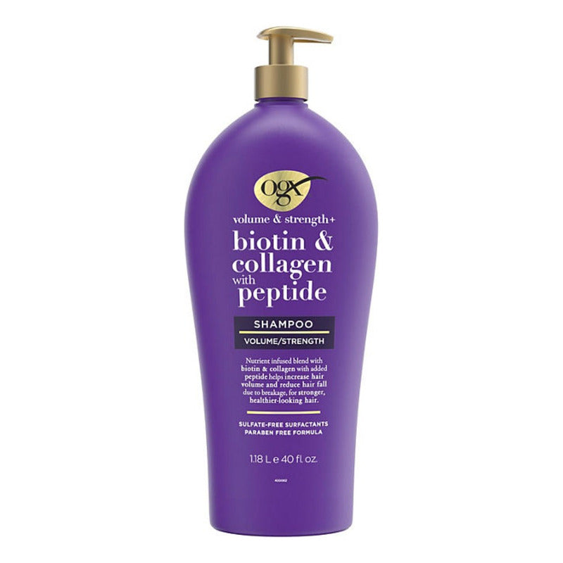 Shampoo Ogx Volumen Y Fuerza Con Colágeno Y Biotina 1.18l