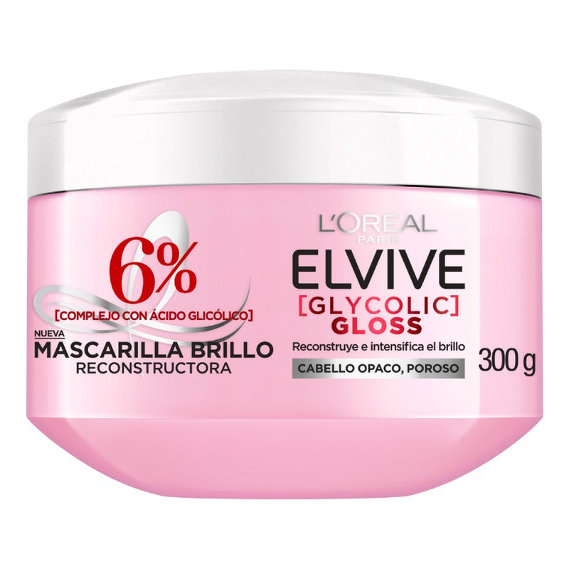 L'oréal Paris Mascarilla Capilar Elvive Glycolic Gloss Con Ácido Glicólico Dale 3x Más Brillo A Tu Cabello, Resiste Hasta 6 Lavadas