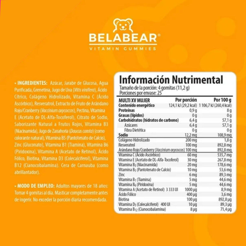 Belabear Multivitamínico Para Mujeres 60 Gomitas Frutos Rojos