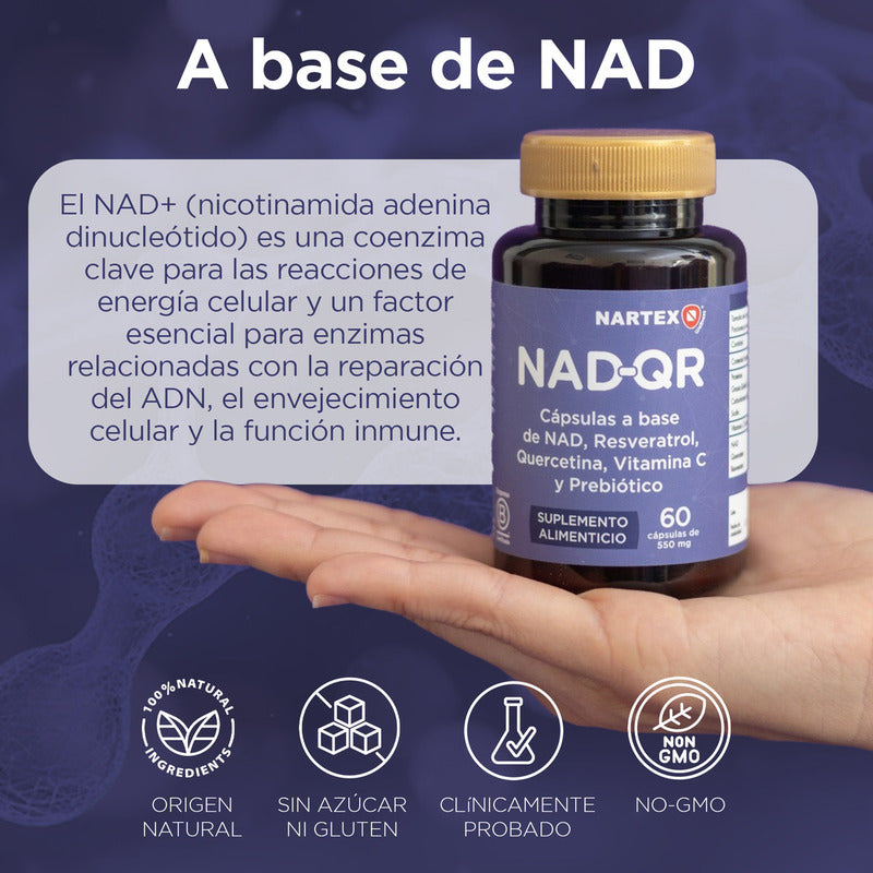Nad+ Resveratrol, Vitamina C, Quercetina Y Prebióticos 60 Cápsulas 550mg Sin Sabor By Nartex Labs
