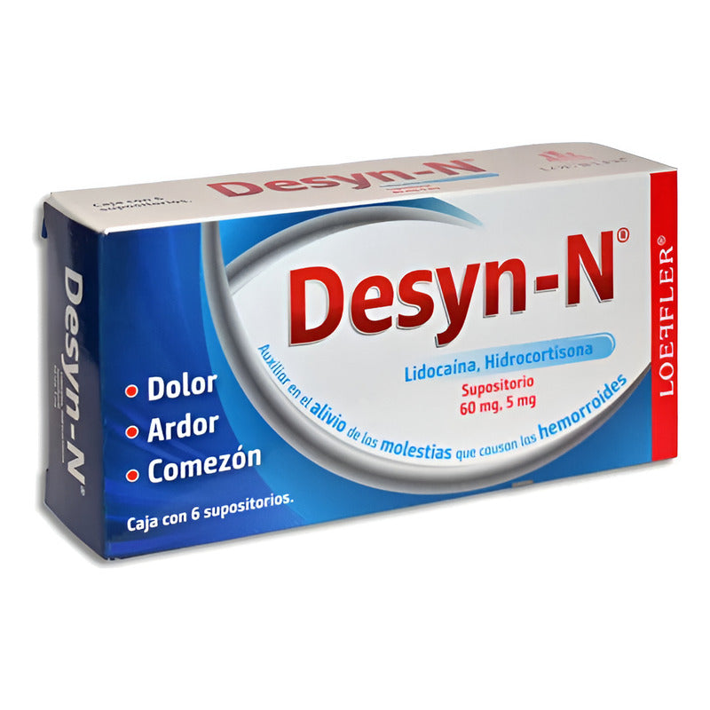 Desyn-n Caja Con 6 Supositorio Para Hemorroides 60mg, 5mg