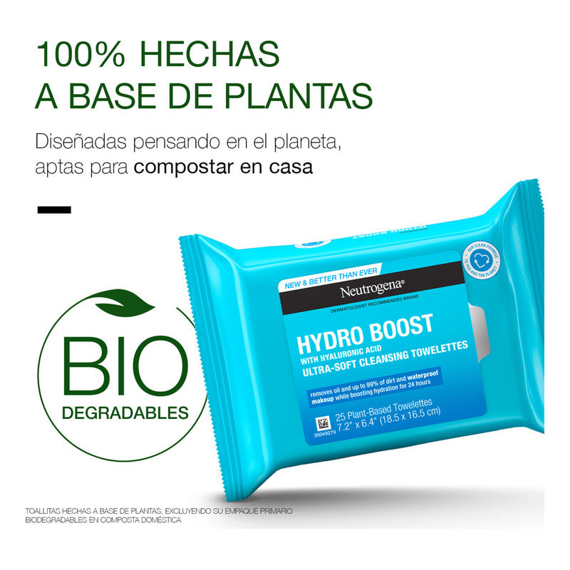 Toallitas Limpiadoras Neutrogena Hydro Boost 25 Pzs - Todo Tipo De Piel - Día/noche