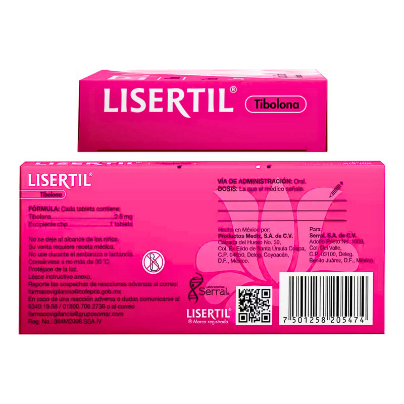Lisertil Tableta Tibolona 2,5 Mg, 30 Tabletas