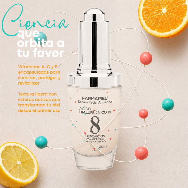 Serum Antiedad Con 8 Tipos De Acido Hialuronico Farmapiel 30 G Suero Facial Con Vitamina C, Vitamina E Y A Concentración 2% Para Todo Tipo De Piel Día/noche Hidratacion Antiarrugas Antioxidante