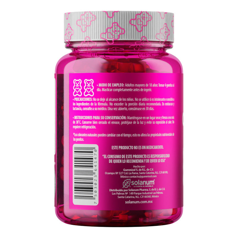 Solanum Belabear Colágeno + Biotina Vit. A, C, D3, Acido Folico 60 Gomitas Sabor Fresa
