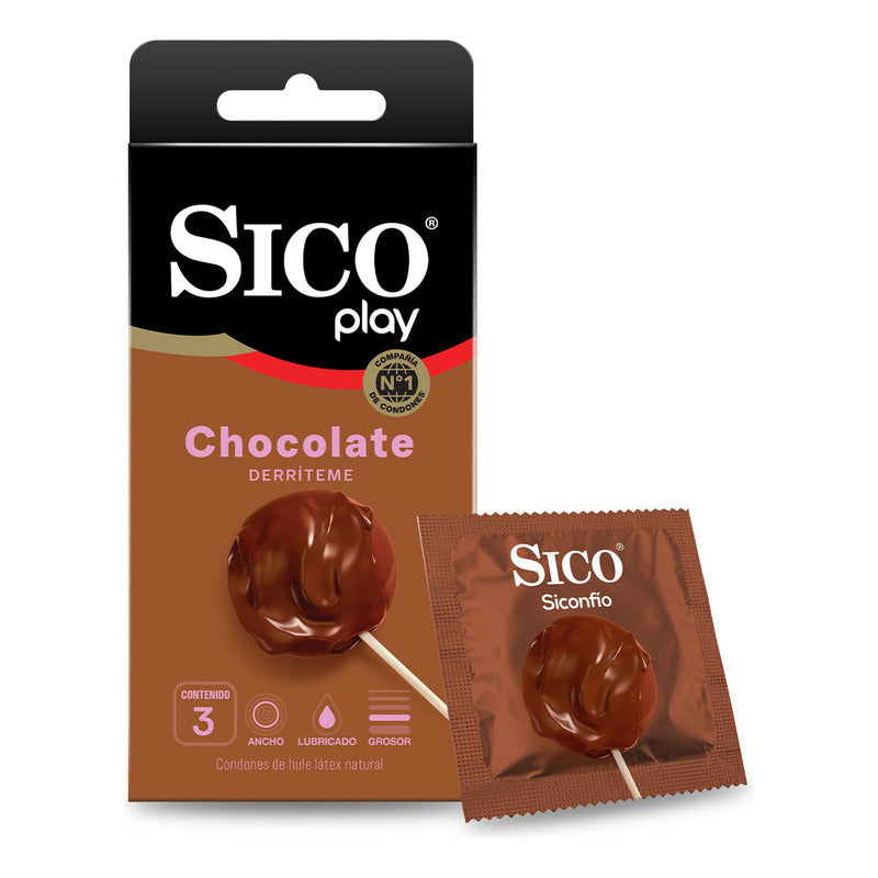 Sico® Play Mix, Condones Texturizados Sabor Chocolate, 3 Pz