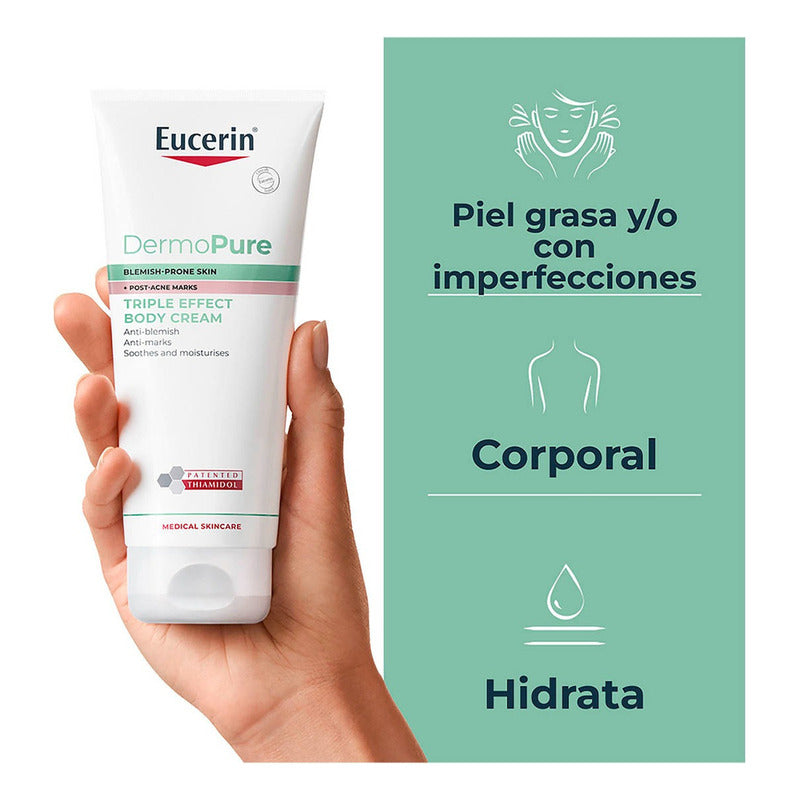 Eucerin Dermopure Triple Effect Crema Corporal, Piel Grasa E Imperfecciones, 200 Ml