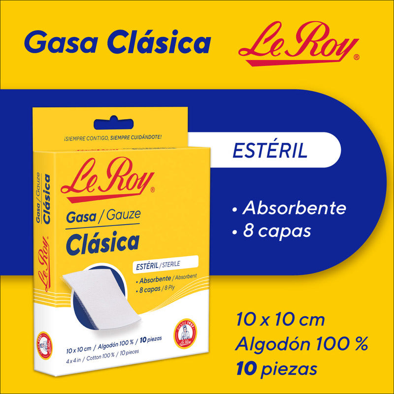 Gasa Clásica Le Roy Estéril 10 X 10 Cm Con 10 Piezas