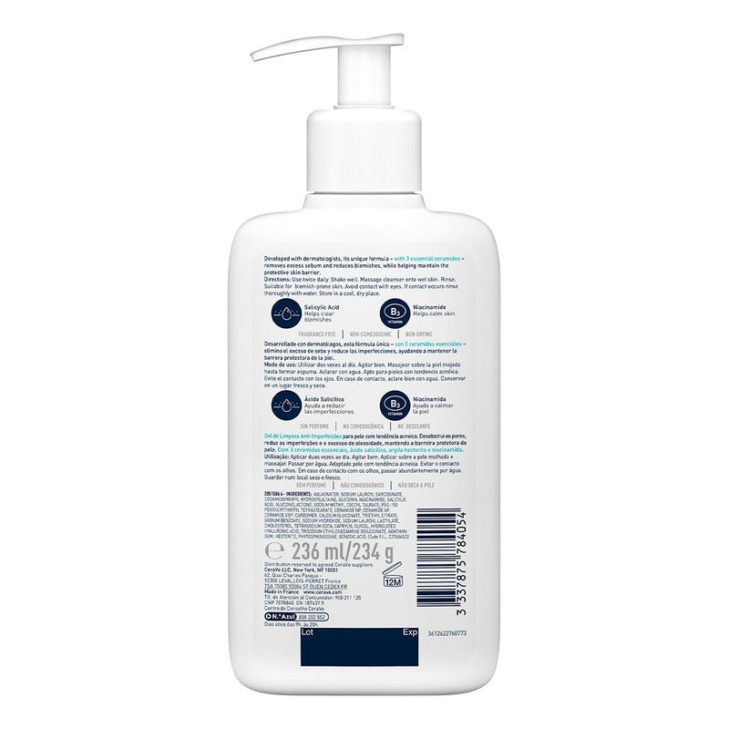 Cerave Limpiador Control Imperfecciones Anti-acne 236ml Acneica Día/noche