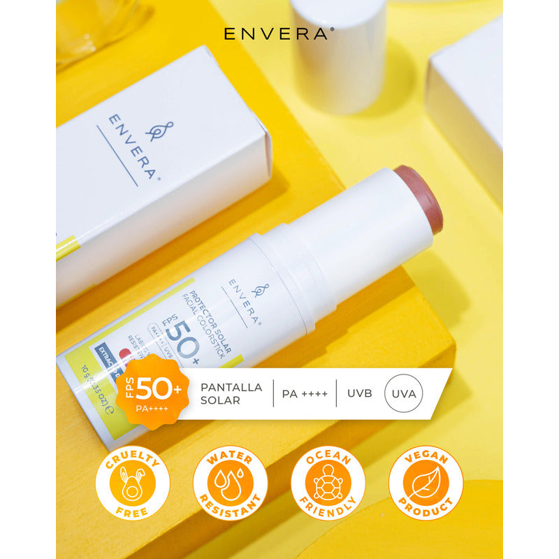 Protector Solar Facial 10gr En Barra Con Color (peachy) Fps 50+ Uva/uvb, Pa++++ | Bloqueador Solar Y Color Para Mejillas, Párpados, Labios | Skincare Vegano Y Cruelty Free | Envera