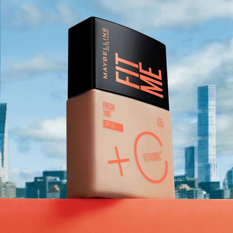 Maybelline Base Fit Me Fresh Tint 30ml, Larga Duración, Alta Cobertura, Con Protector Solar