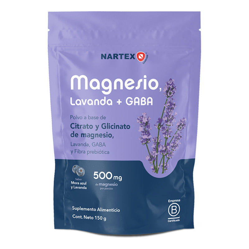 Magnesio En Polvo 150g Nartex Wellness Sabor Mora Azul Con Citrato, Glicinato, Gaba Y Lavanda Suplemento Relajante Natural Para Estrés, Sueño Y Sistema Nervioso