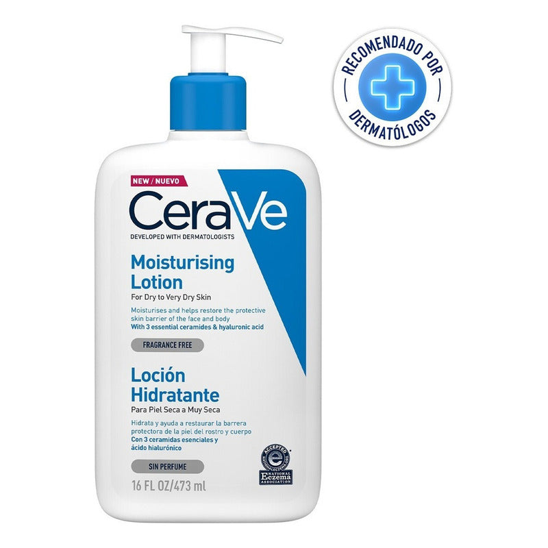 Cerave Loción Hidratante |473ml| Loción Hidratante Corporal Sin Perfume Para Rostro Y Cuerpo, Piel Seca A Muy Seca Con Ácido Hialurónico